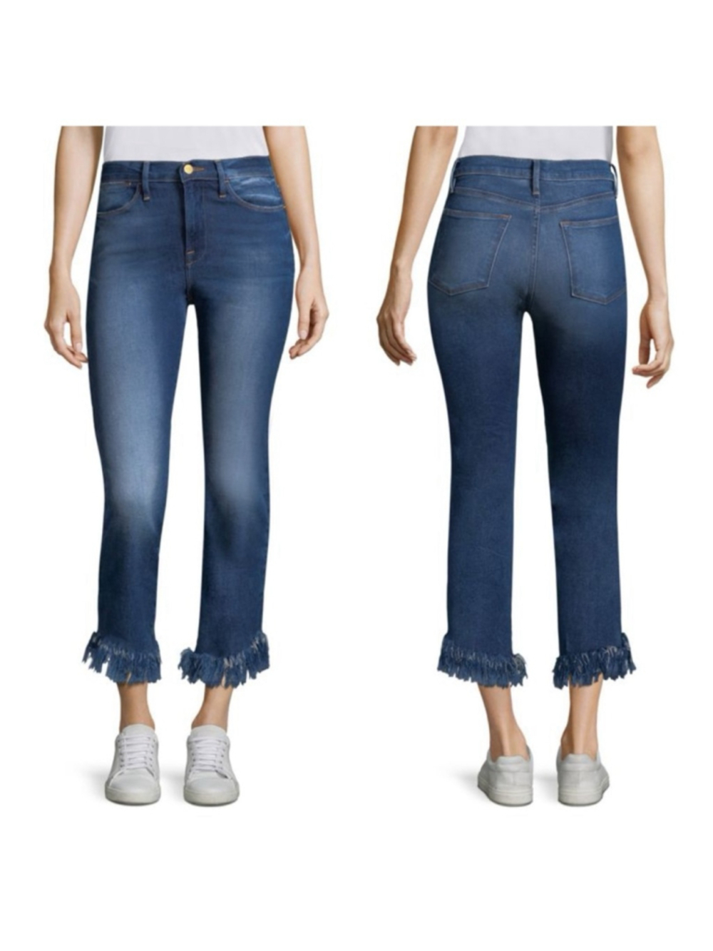 FRAME Le High Straight Shredded-Hem Jeans Size 27